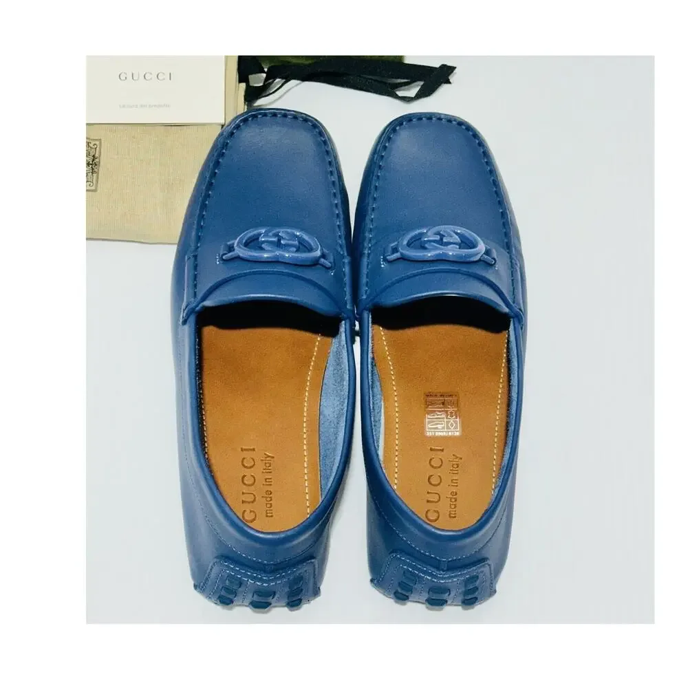 NIB Gucci GG Interlocking G Loafer G 8 US 8.5 Blue Driver moccasins Shoes